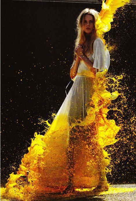 fashion model yellow water